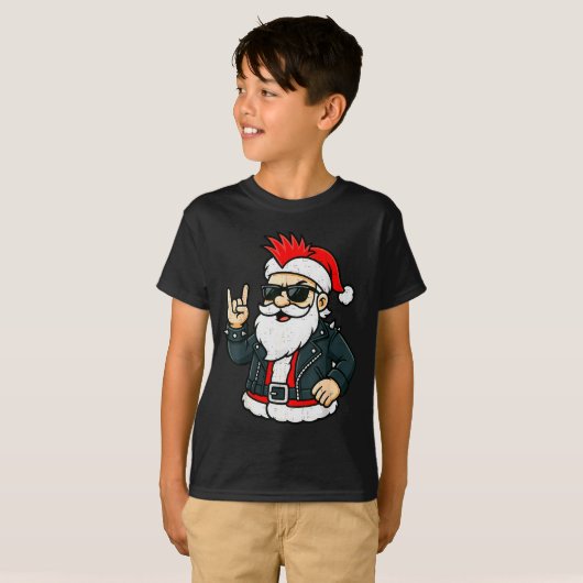 Punk Rock Santa Claus Emo Christmas Rocker Pajamas T-shirt (Voorkant volledig)