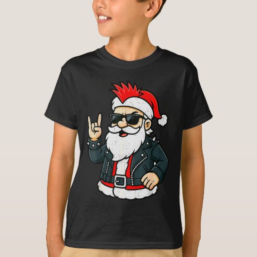 Punk Rock Santa Claus Emo Christmas Rocker Pajamas T-shirt (Voorkant)