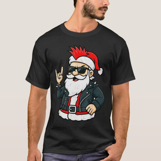 Punk Rock Santa Claus Emo Christmas Rocker Pajamas T-shirt (Voorkant)