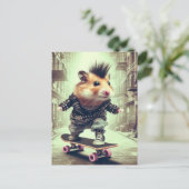 Punk Rock Skateboarden Hamster in Leather Jacket Briefkaart (Staand voorkant)