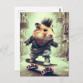 Punk Rock Skateboarden Hamster in Leather Jacket Briefkaart (Voorkant / Achterkant)