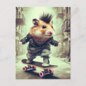 Punk Rock Skateboarden Hamster in Leather Jacket Briefkaart (Voorkant)