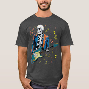 Punk Rock Skelet Elektrische Gitaar Rocker Mannen T-shirt