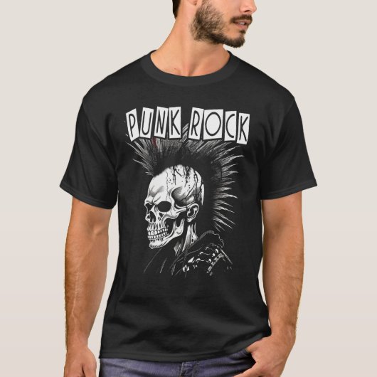 Punk Rock Skull Skeleton Mohawk Mohican Punk T-shirt (Voorkant)