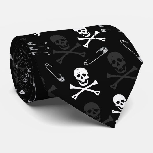 Punk Rock Skulls en Safety Pins Pattern Stropdas (Opgerold)