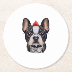 Punk Rock Style Franse Bulldog voor Hondenliefhebb Ronde Kartonnen Onderzetter