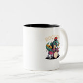 Punk Rock T-Rex Dinosaur Drummer - Percussie Tweekleurige Koffiemok (Voorkant rechts)