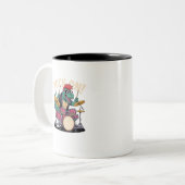 Punk Rock T-Rex Dinosaur Drummer - Percussie Tweekleurige Koffiemok (Voorkant links)