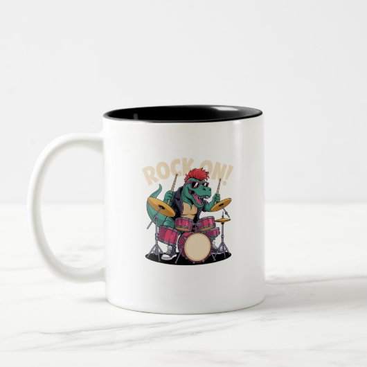 Punk Rock T-Rex Dinosaur Drummer - Percussie Tweekleurige Koffiemok (Links)