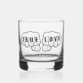 Punk Rock Tattoo Handen Ware Liefde Gepersonalisee Whisky Glas (Voorkant)