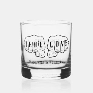 Punk Rock Tattoo Handen Ware Liefde Gepersonalisee Whisky Glas