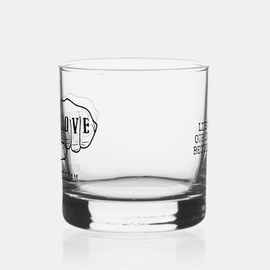 Punk Rock Tattoo Handen Ware Liefde Gepersonalisee Whisky Glas (Links)