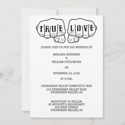 Punk Rock Tattoo Hands Minimalist Black and White Kaart (Voorkant)