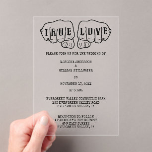 Punk Rock Tattoo Hands Minimalist Weddenschap Acryl Uitnodigingen