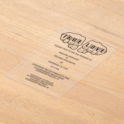 Punk Rock Tattoo Hands Minimalist Weddenschap Acryl Uitnodigingen (Laagn)