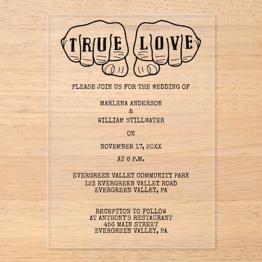 Punk Rock Tattoo Hands Minimalist Weddenschap Acryl Uitnodigingen (Voorkant)