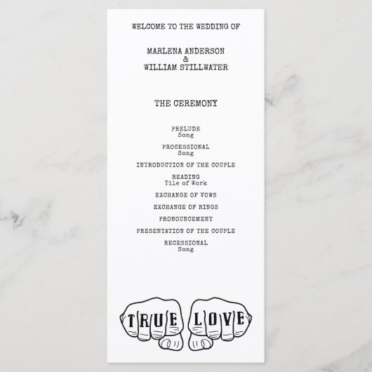 Punk Rock Tattoo Hands True Love Minimalist Programmakaart (Voorkant)
