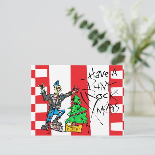 PUNK ROCK XMAS BRIEFKAART (Staand voorkant)