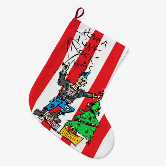PUNK ROCK XMAS w/ STRIPES Grote Kerstsok (Voorkant (Hangend))