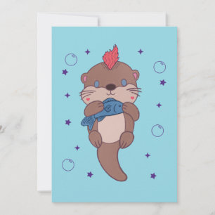 Punk Rock Zeeotter met Vis Grappige Dier Kunst Bedankkaart