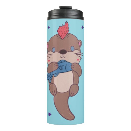 Punk Rock Zeeotter met Vis | Grappige Dier Kunst Thermosbeker (Voorkant)