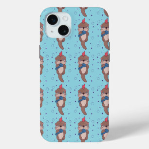 Punk Rock Zeeotter met Vis Grappige Dierenkunst iPhone 15 Mini Hoesje