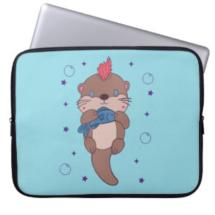 Punk Rock Zeeotter met Vis Grappige Dierenkunst Laptop Sleeve