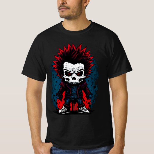 Punk Rock Zombie Kleurrijke Heldere Schedel Cool D T-shirt (Voorkant)