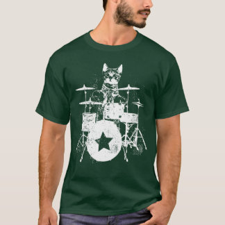 Punk RockKitten Kitty Cat Drummer Playing Drums Gr T-shirt