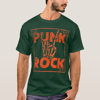 Punk Rockmuziek Skelet Duivelhoorns Handgebaar T-shirt