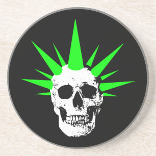 Punk rockschedel met Neon Green Spikey Hair Zandsteen Onderzetter