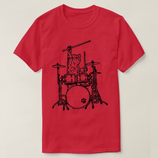 Punk Rockstar Kitten Kitty Cat Drummer die Dru spe T-shirt (Design voorkant)