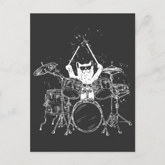 Punk Rockster Kitten Kat Drummer Spelend Briefkaart (Voorkant)