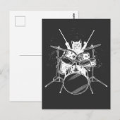 Punk Rockster Kitten Kitty Kat Drummer Spelend Pos Briefkaart (Voorkant / Achterkant)