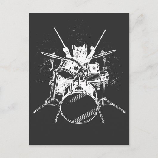 Punk Rockster Kitten Kitty Kat Drummer Spelend Pos Briefkaart (Voorkant)