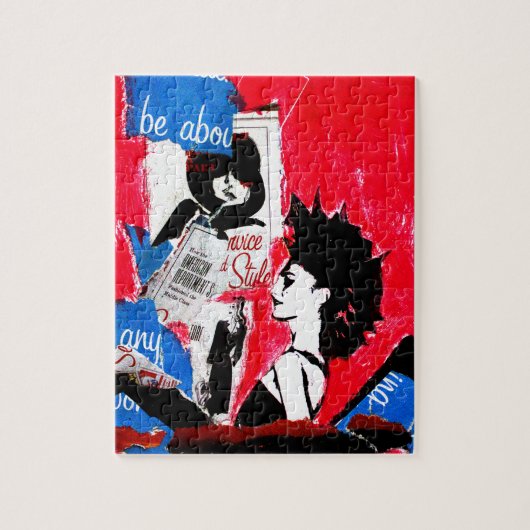 Punk rockstercollage met roze, zwart en blauw legpuzzel (Verticaal)