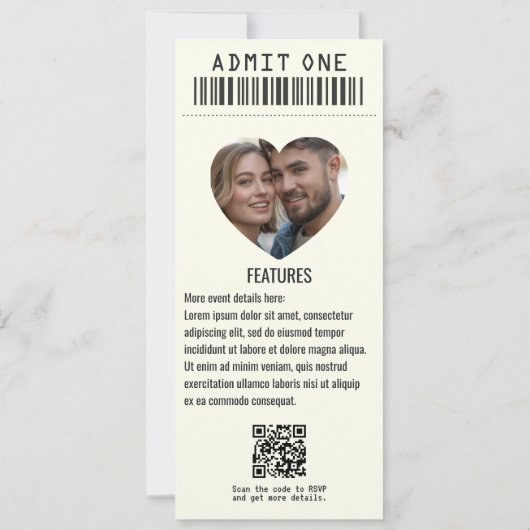 Punk Romance Rock ’n’ Roll Wedding Ticket Kaart (Achterkant)