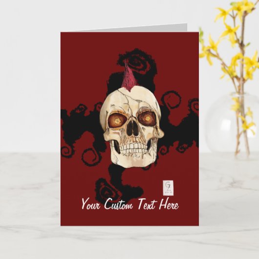 Punk rots Gothic Skull met Red Mohawk Kaart (Gele Bloem)