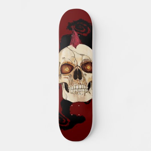 Punk rots Gothic Skull met Red Mohawk Persoonlijk Skateboard (Voorkant)