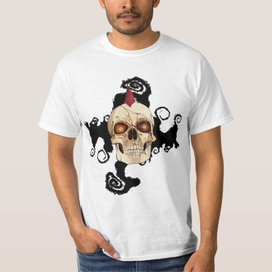 Punk rots Gothic Skull met Red Mohawk T-shirt (Voorkant)