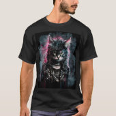 Punk rotskat met roze haar en lederen jas t-shirt (Voorkant)