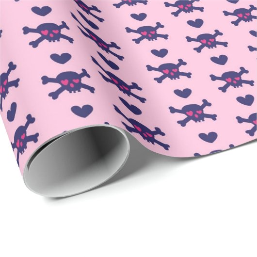 Punk rotskulls op roze cadeaupapier (Rol Hoek)