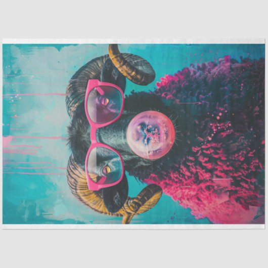 Punk Roze Zwart Schaap Blowing Bubble Gum Decouapg Tissuepapier (Voorkant)