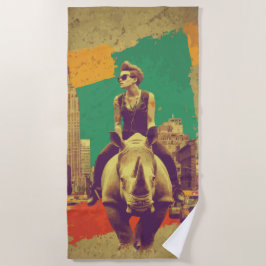 Punk Ruiter Neushoorn New York Pop Art Strandlaken