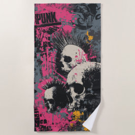 Punk Schedel Graffiti Kunst – Urbane Rebel Design Strandlaken