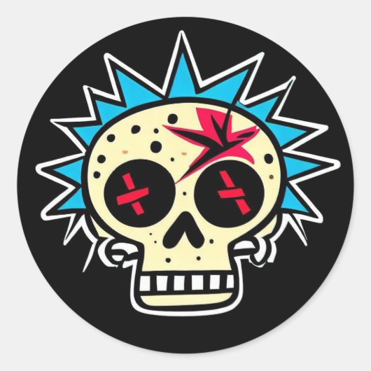 'PUNK SCHEDEL' RONDE STICKER (Voorkant)