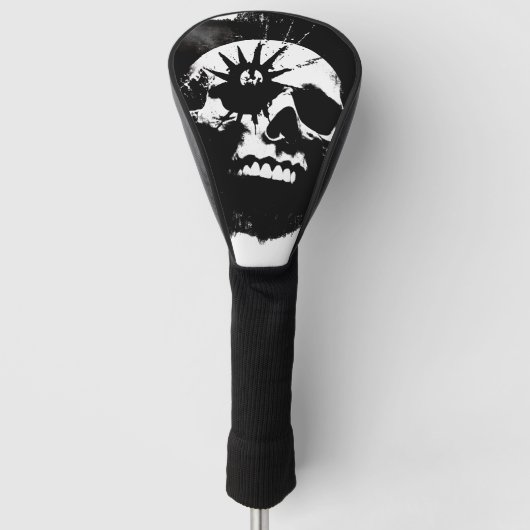 Punk schedel zwart en wit golfheadcover (Voorkant)
