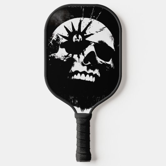 Punk schedel zwart en wit pickleball paddle (Voorkant)