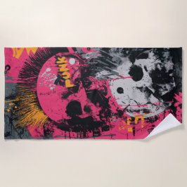 Punk Skull Graffiti Collage in Pink and Yellow Strandlaken