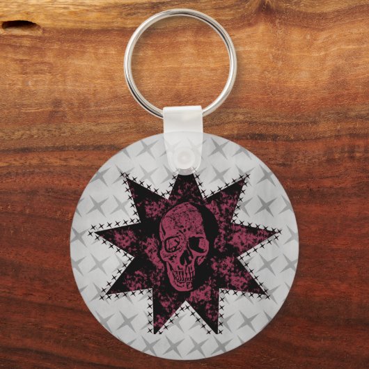 Punk Sleutelhanger van de schedel (Donkerroze) (Voorkant)